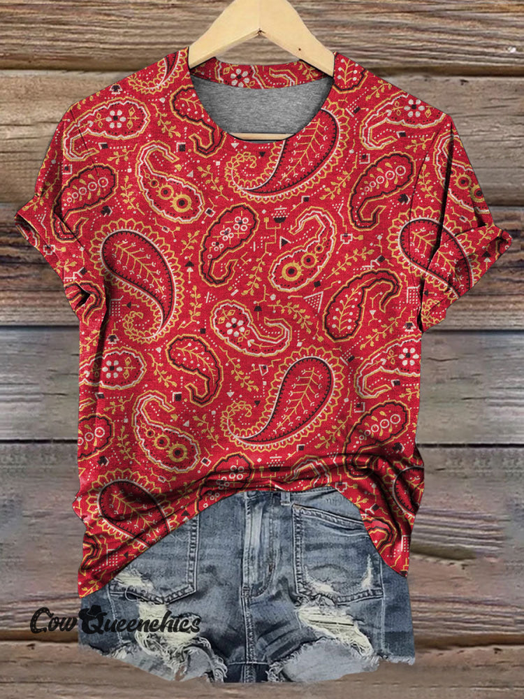Women&rsquo;s Retro Paisley Print Casual T-shirt Multicolor / S