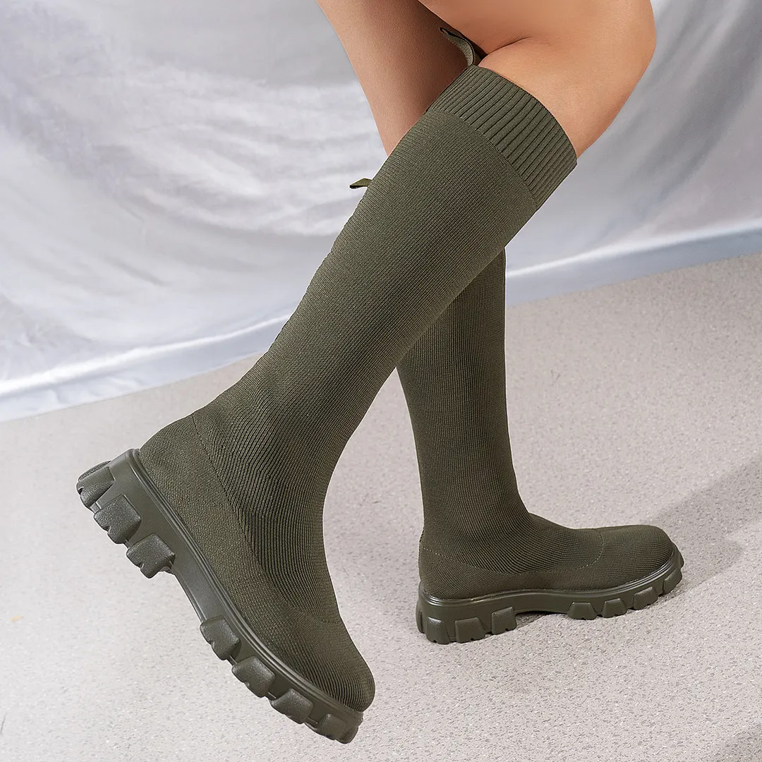 Breakj Breakj And Winter New Fashion Large-Size Women's Boots Elastic Flying Socks Cotton Cake Thick Bottom Martin Boots