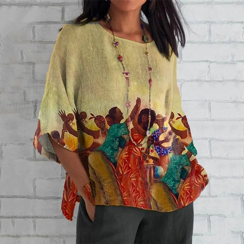 Women's Juneteenth African Celebration Art Print Linen Blend T-shirt