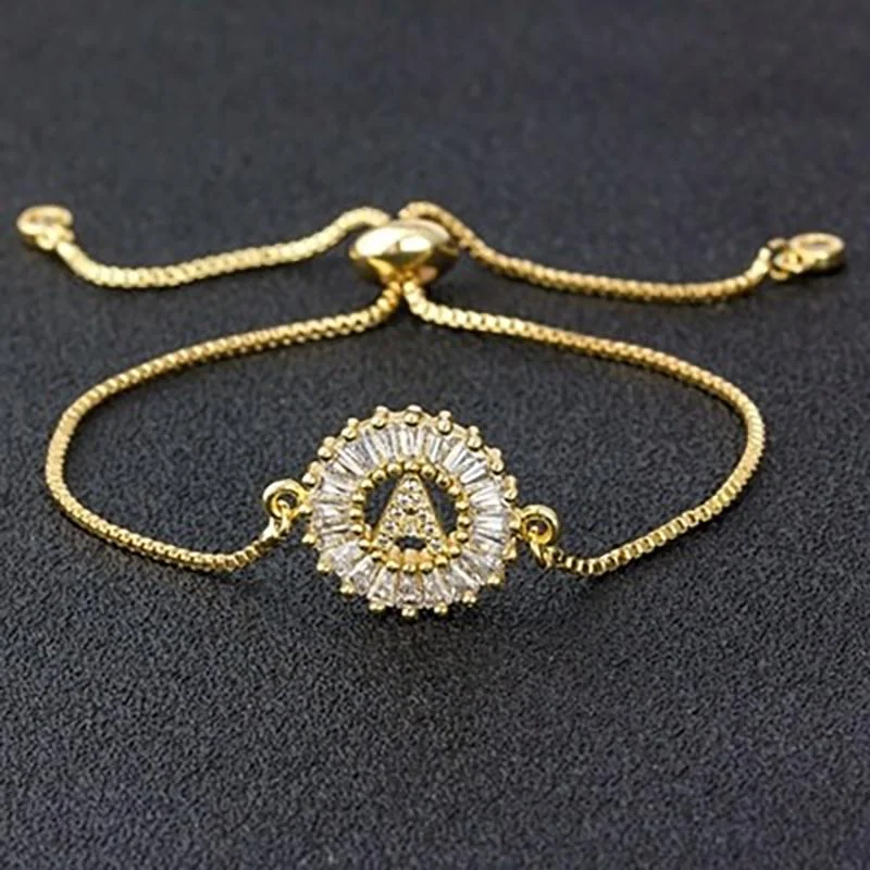 Zircon Bejewel Initial Letter Charm Bracelet
