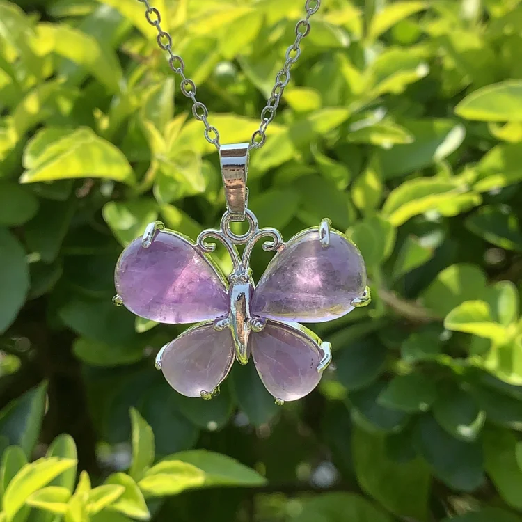 Olivenorma Natural Crystal Gemstone Butterfly Necklace