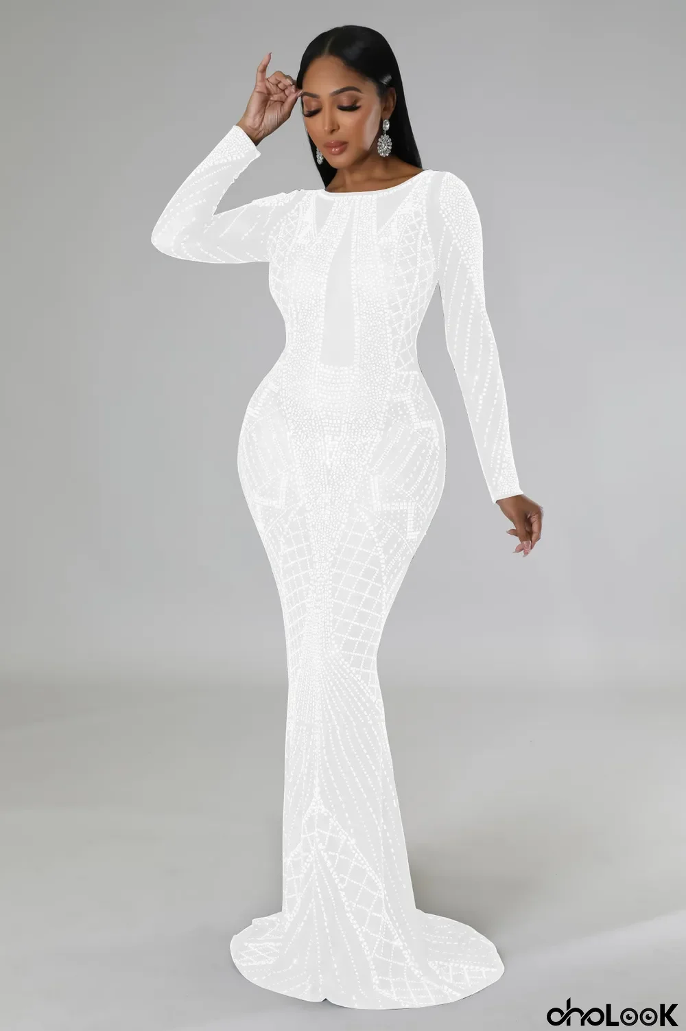 Fashion Autumn Long Dress Beaded Low Back Sexy Evening Dress