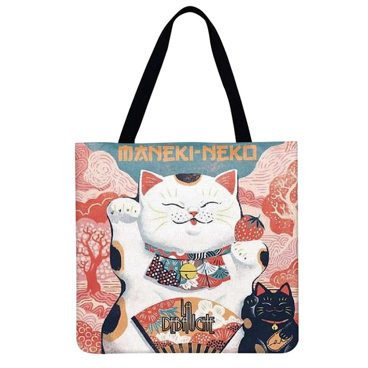【Limited Stock Sale】Linen Tote Bag - Japanese Lucky Cat