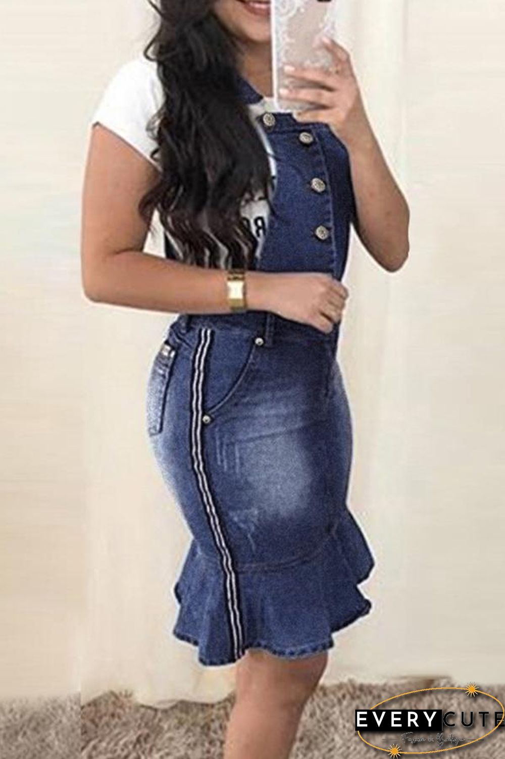 Slim-fit Buttocks Denim Suspender Dress P14862