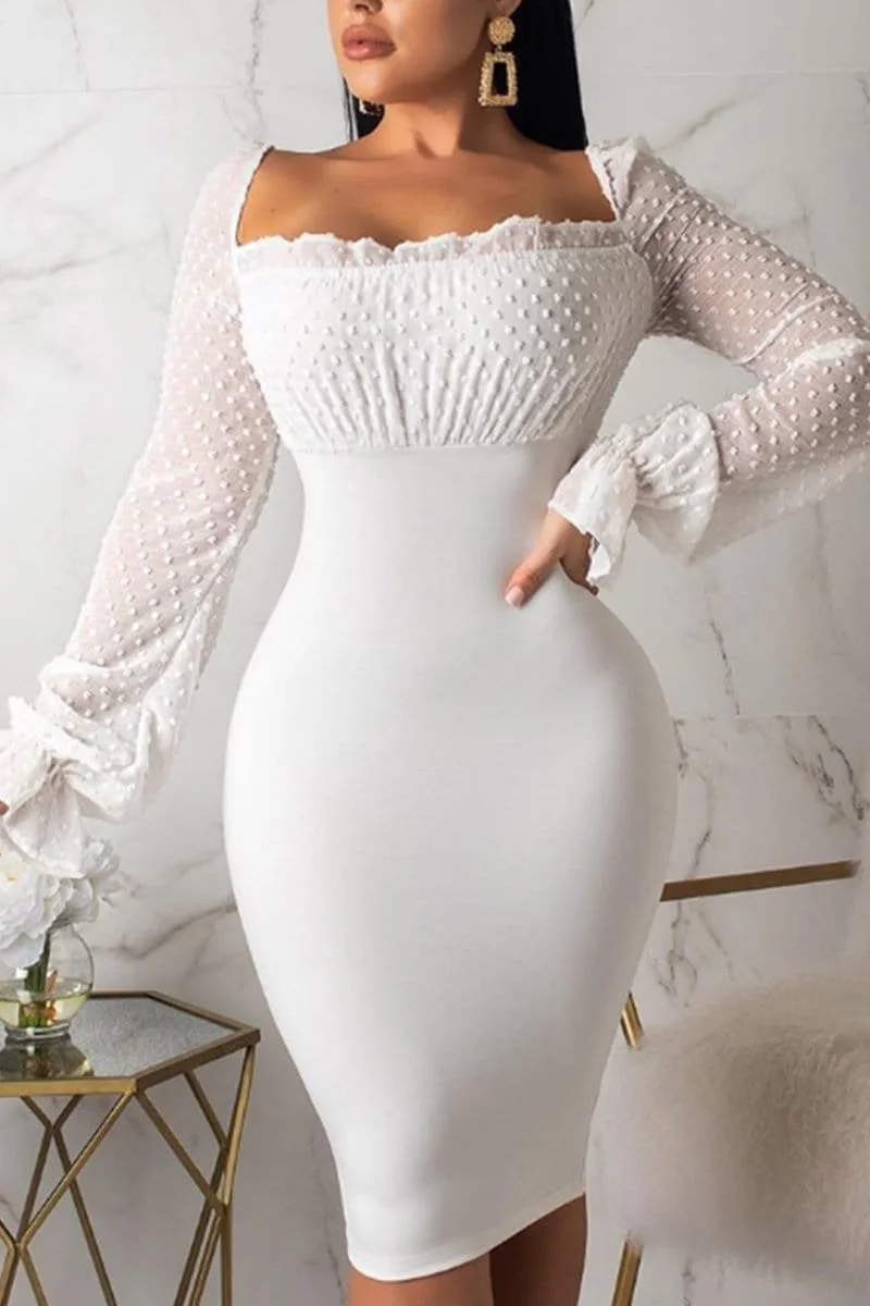 Sexy Chiffon Stitching Long Sleeve Dress