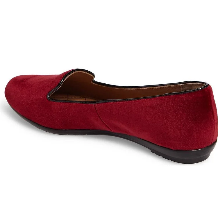 Maroon Velvet Comfortable Flats Round Toe Loafers Vdcoo