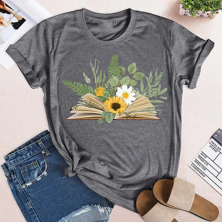 🥰Best Sellers - Open Book With Florals And Leaves Book Lovers T-shirt Tee-03705