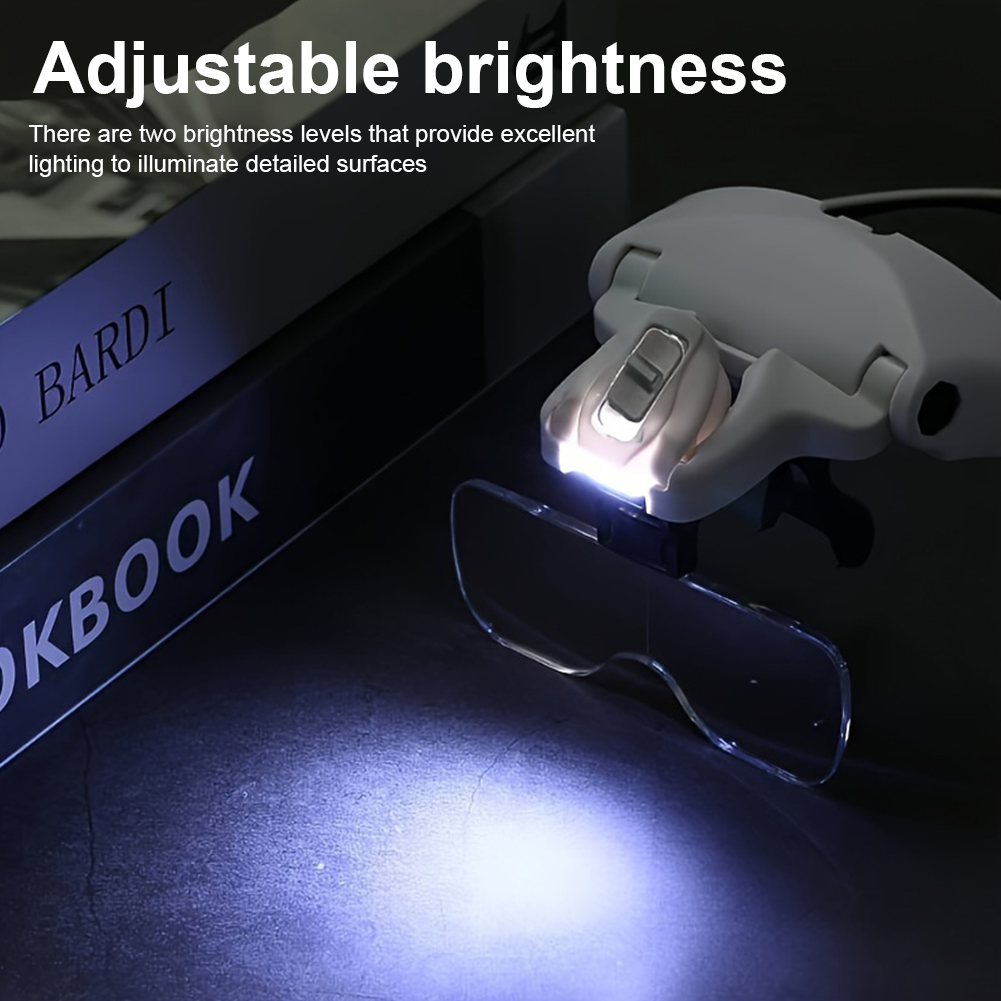 Likron Watches LED Headband Magnifier with 5 Interchangeable Lenses 10X to 35X Lighted Head Mount Magnifying Glass for Clo...