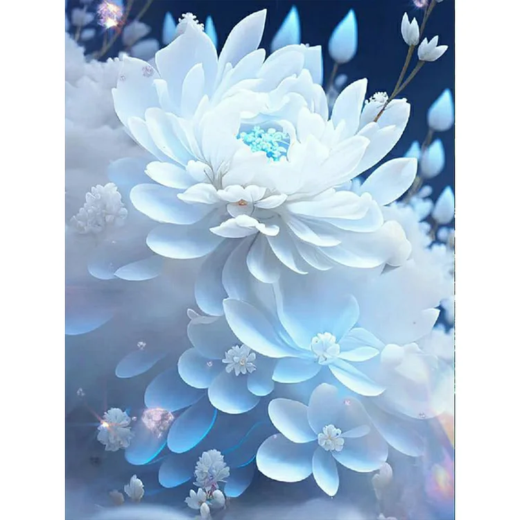 Snow-Colored Ice Lotus 30*40CM (Canvas) Full Round Drill Diamond Painting gbfke