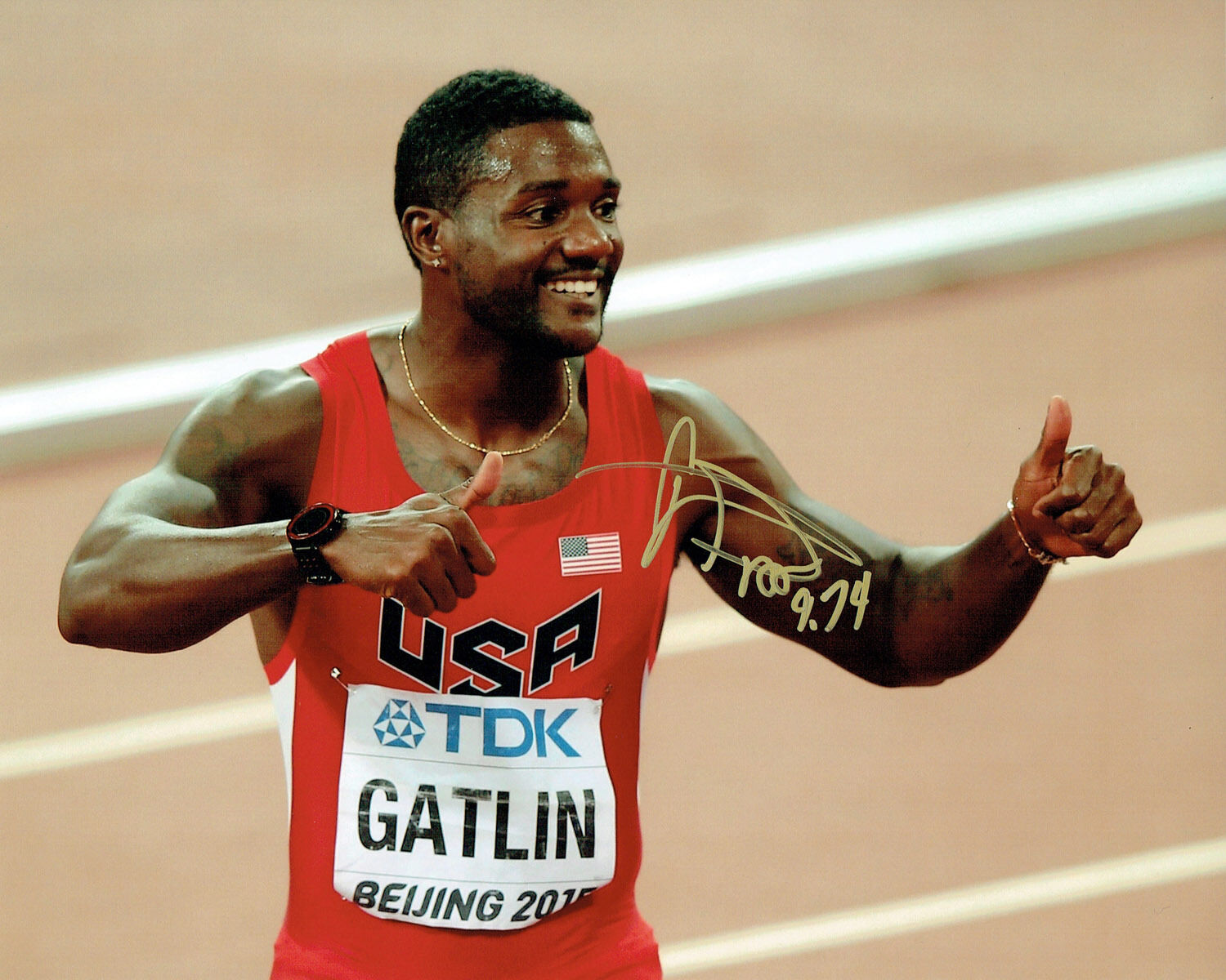 Justin GATLIN Autograph Signed Photo Poster painting AFTAL COA Olympics Gold Medal Winner