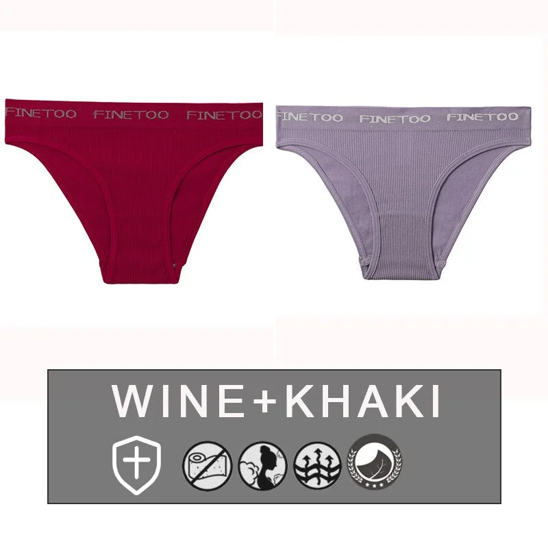 FINETOO 2PCS/Set Women's Seamless Panties Midi-Waist Femme Underpants Briefs Underwear Lingerie Letter Printed 9 Colors Pantys