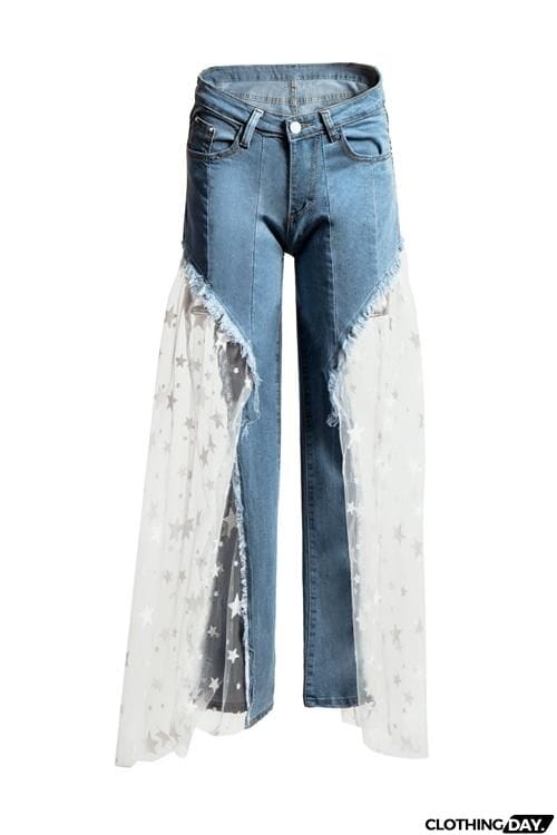 Star Mesh Patchwork Flares Jeans