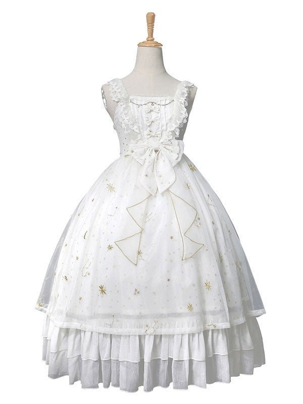 Lolita Wedding  Dress Chiffon Lace Ruffle Embroidered Bow Lolita Jumper Skirt Dress Novameme