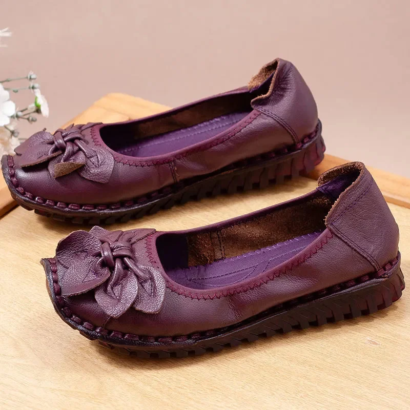 GKTINOO Fashion Flower Design Round Toe Solid Color Flat Shoes Vintage Genuine Leather Women Flats Handmade Women's shoes