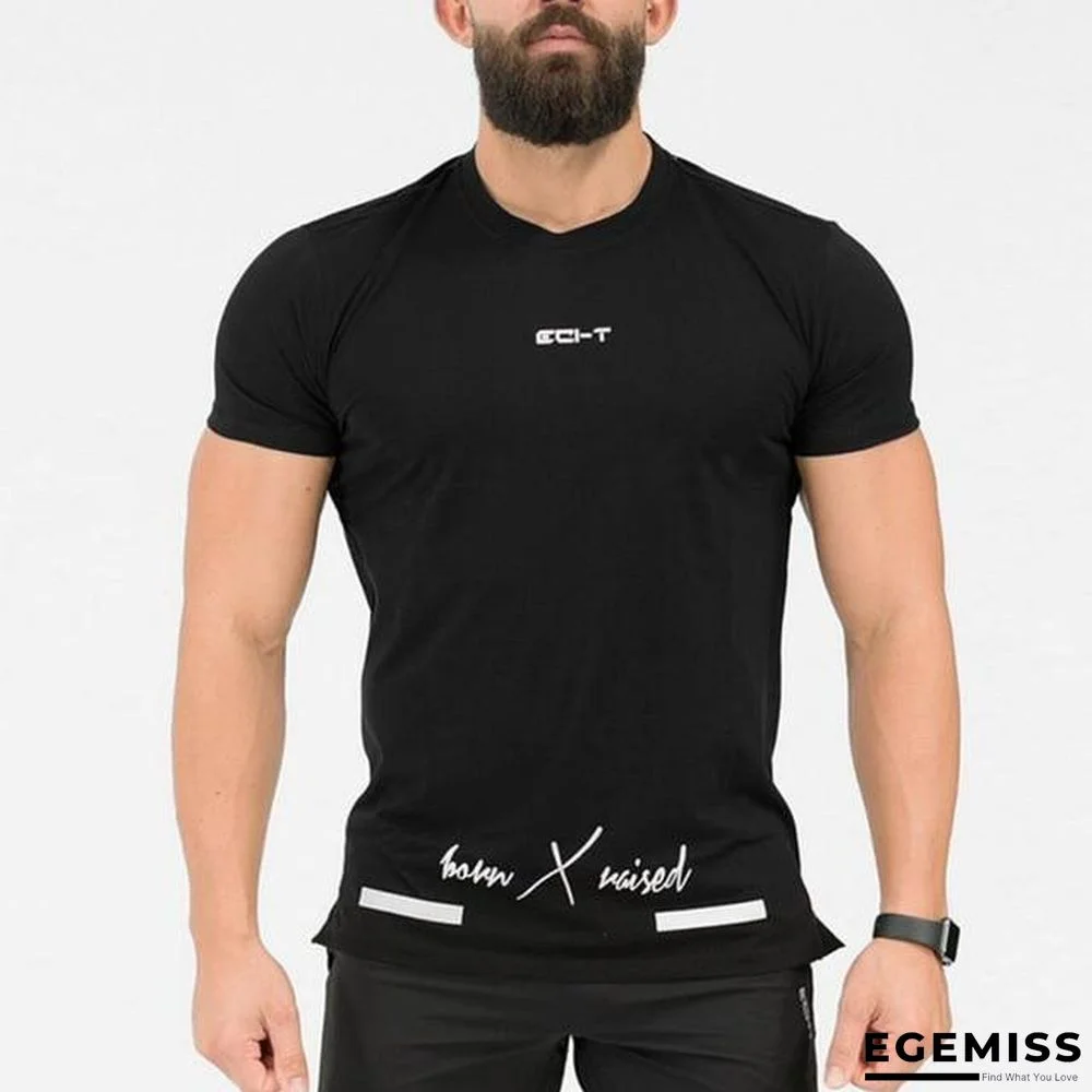 Mens Short sleeve Cotton T-shirt Gyms Fitness Workout t shirt Male Casual Print O-Neck Slim Tees | EGEMISS