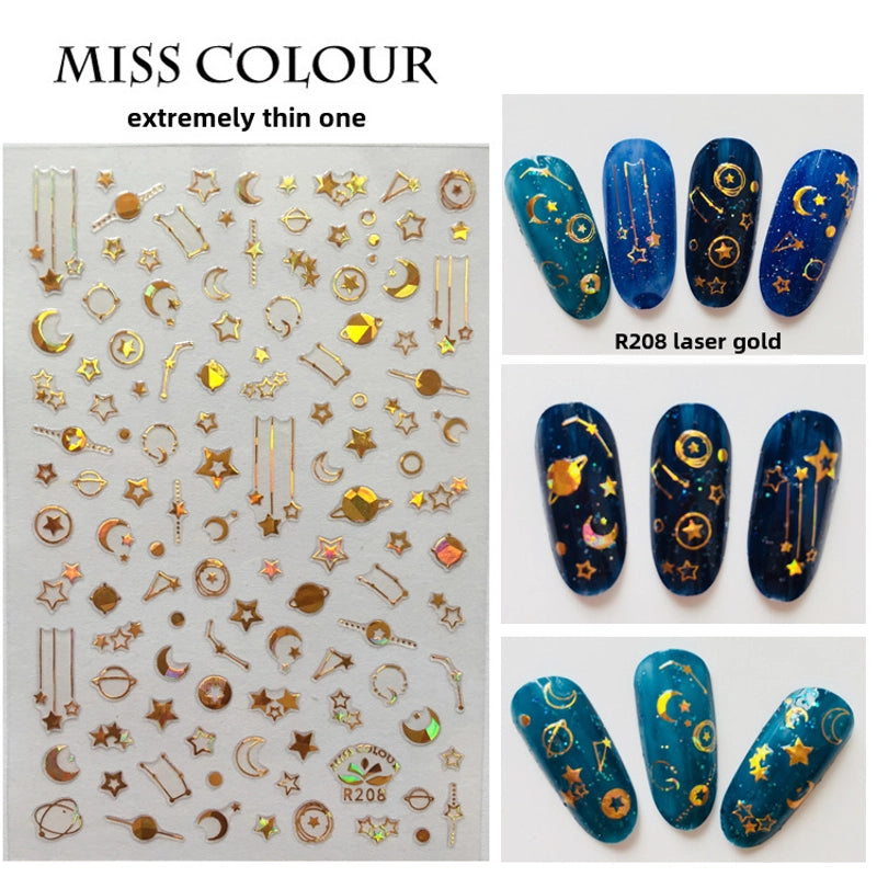 3D Star Moon Nail Stickers Phototherapy Nail Art Supplies Star Moon Nail Art Stickers R207 Nail Art Constellation Metal Jewelry