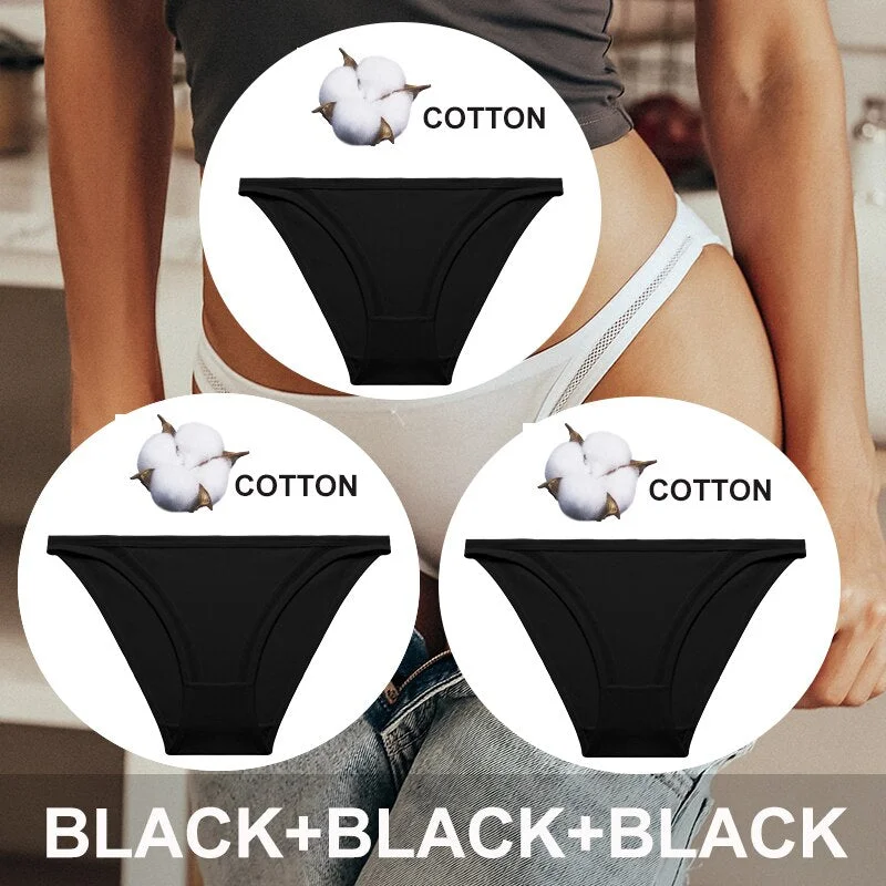 FINETOO 3PCS/Set Women Cotton Panties Sexy Lingerie Plus Size Underwear Low-Waist Briefs Female M-2XL Woman Hollow Out Pantys