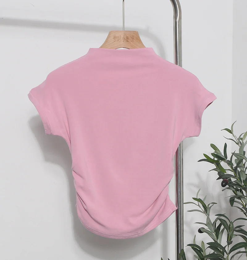 Uveng Real Shoot Half-High Collar Hottie Folded Slimmed Short T-Shirt Jacket Woman 87530