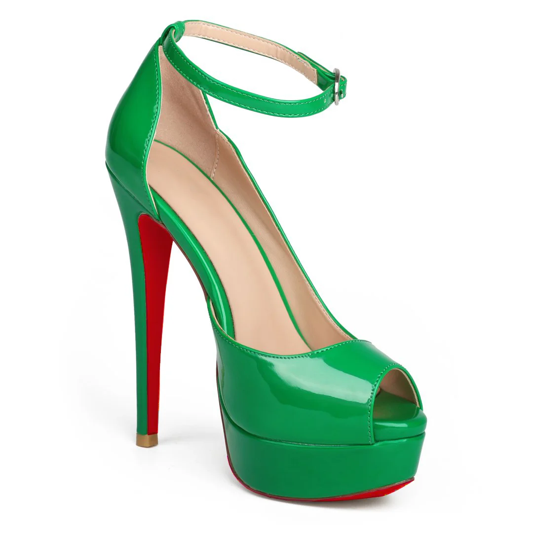150mm Round Chick Alta Red Bottom Heels Sky High Platform Ankle strap Pumps For Women-MERUMOTE