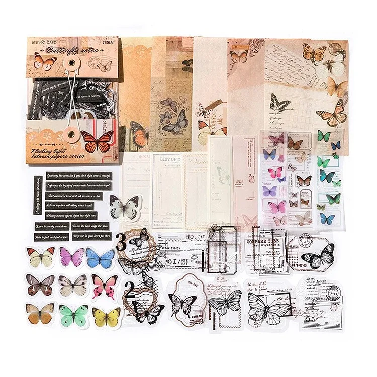 Journalsay 76 Sheets Floating Light Between Papers Series Vintage Butterfly Flower Material