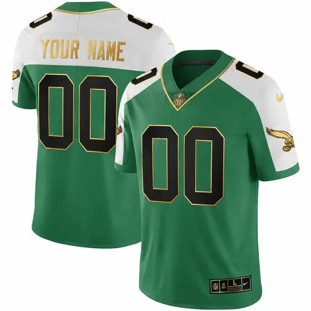 Men's Philadelphia Eagles Kelly Green Alternate Gold Vapor Limited Custom Jersey
