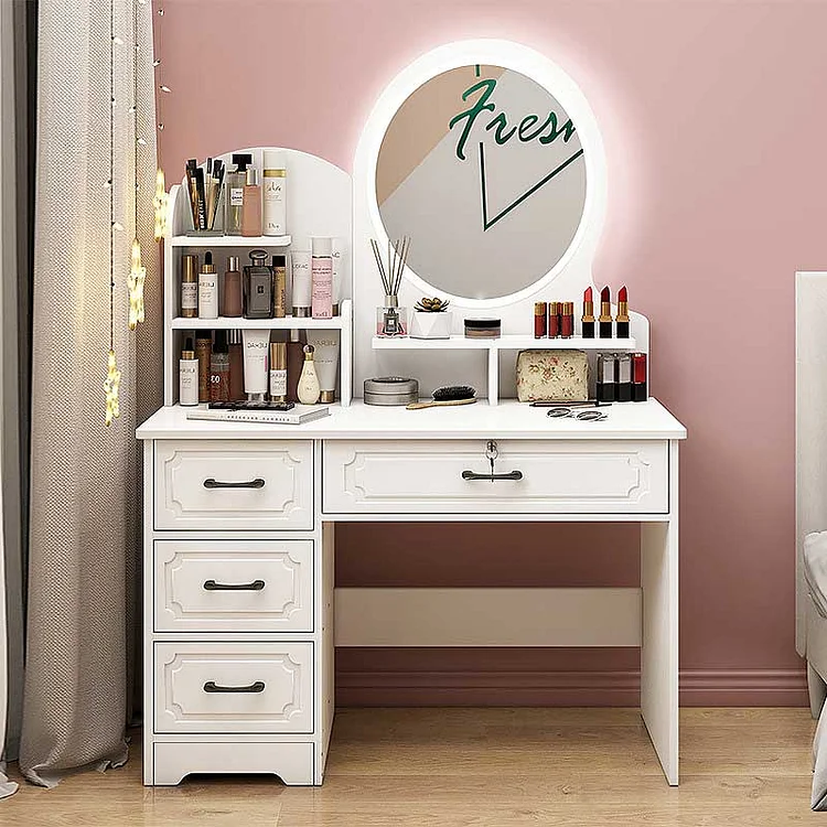 GLVEE Vintage White Dressing Table