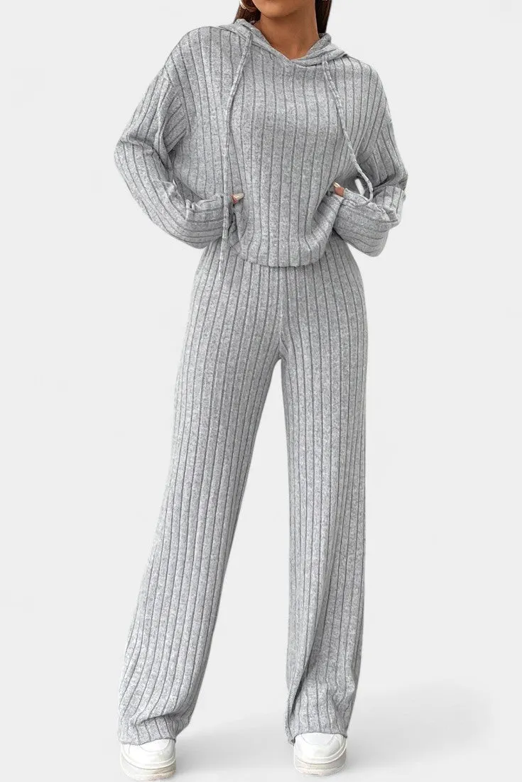 Ribbed Hoodie & Wide-Leg Pant Set