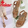 RIEKER&reg; Nowe płaskie sandały z odkrytymi palcami i kamieniami kwiatowymi Sandały plażowe