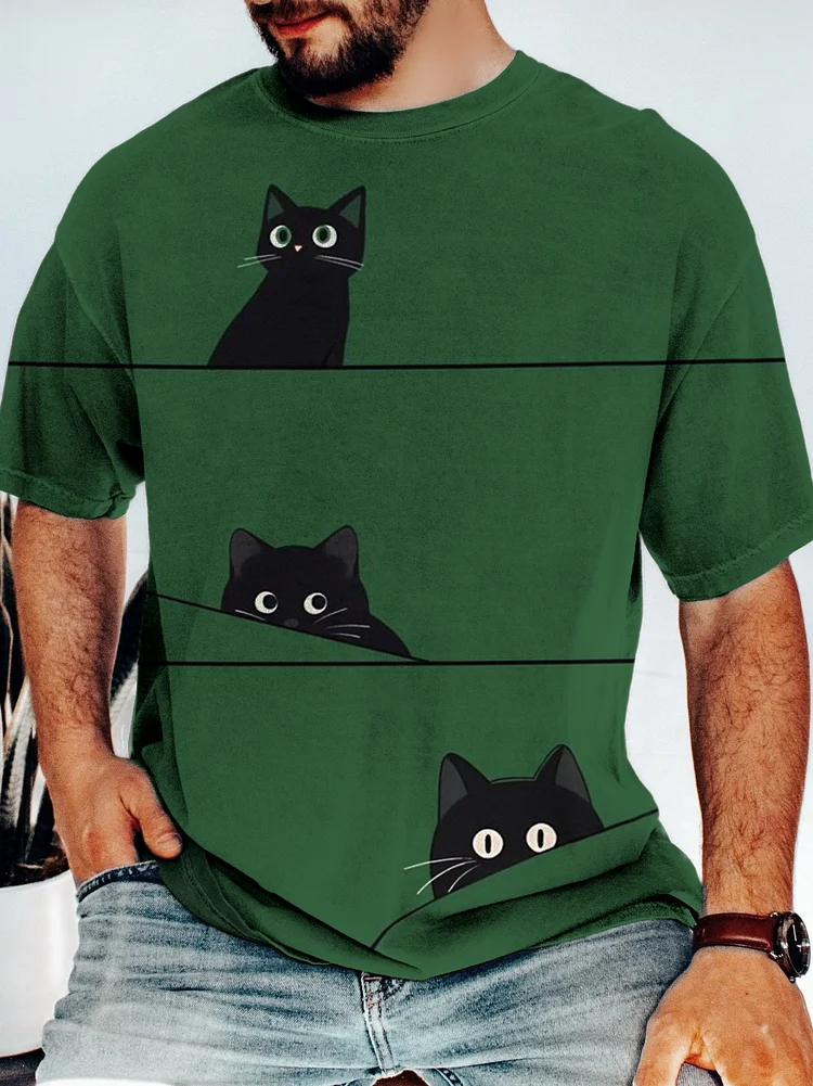 Men's Lovely Black Cats Art Print Casual T-Shirt