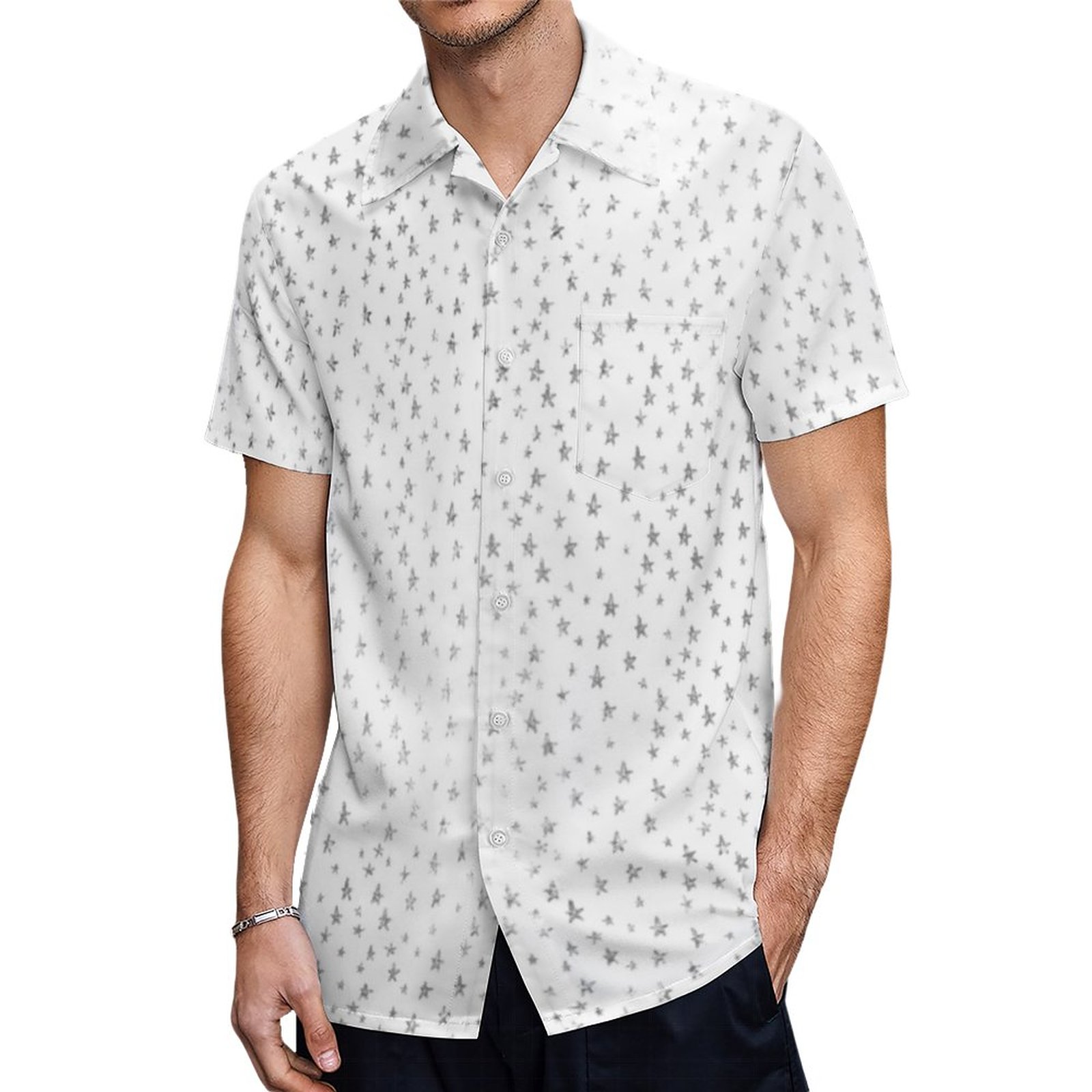 Glitter Silver Small Stars White Delicate Sparkly Hawaiian Shirt Mens Button Down Tropical Hawaii Beach Shirts