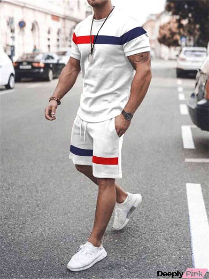 Men's Contrast Color Short Sleeve Sporty Tracksuit