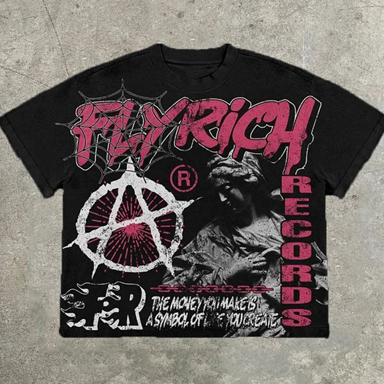 Y2K Fashion Fly Rich Vintage 2019 Graphic Cotton T-Shirt