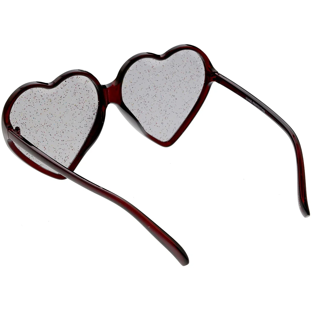 Women's Novelty Oversize Heart glasses Smoke Glitter Lens 62mm
