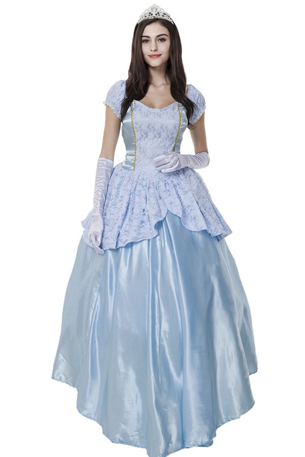 Womens Deluxe Halloween Cinderella Princess Costume Blue-elleschic