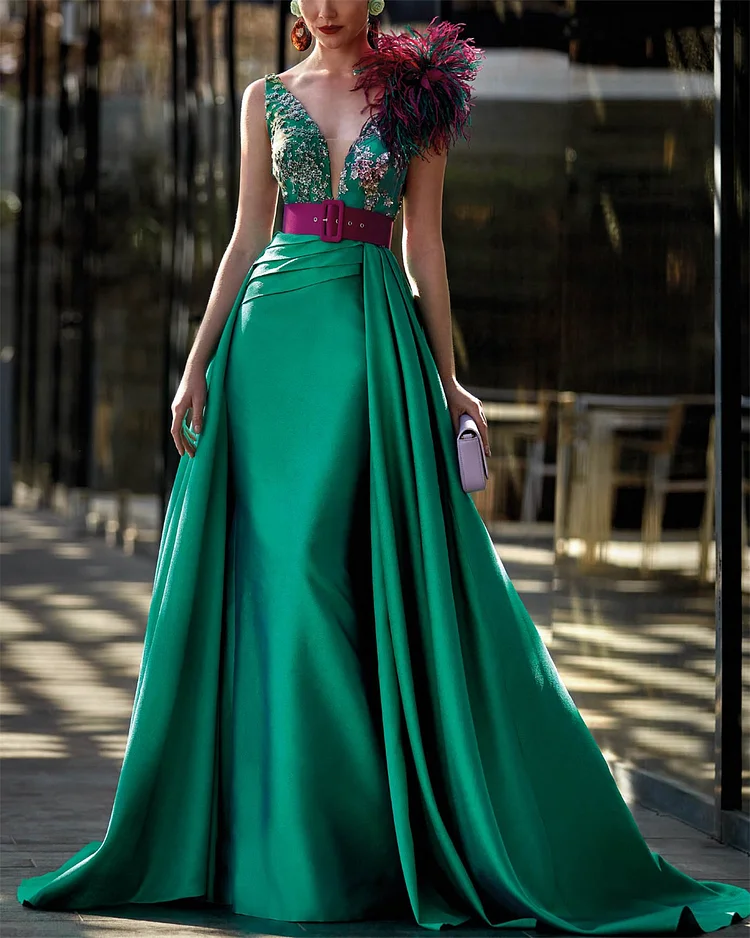 Women's Solid Color Sequins Prom Dress