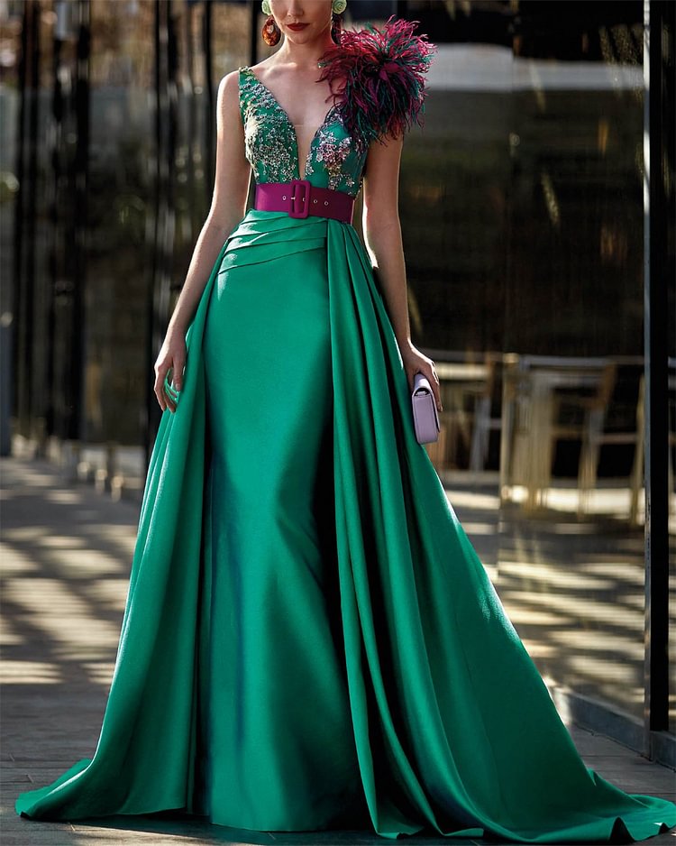 Women's Solid Color Sequins Prom Dress 