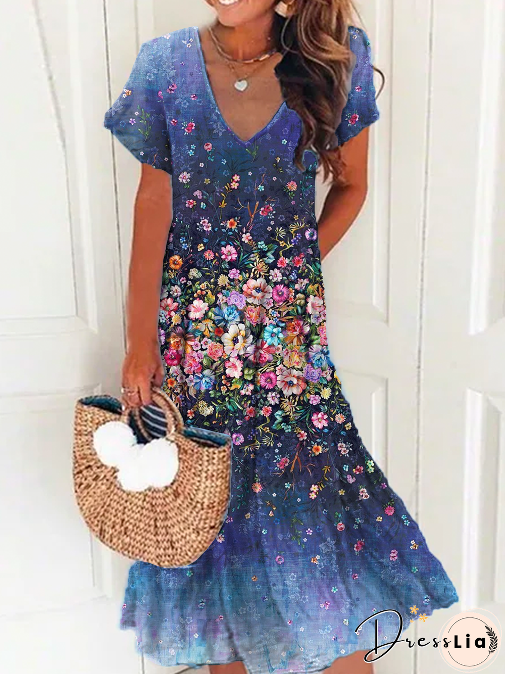 Plus size Floral Short Sleeve Casual Dresses