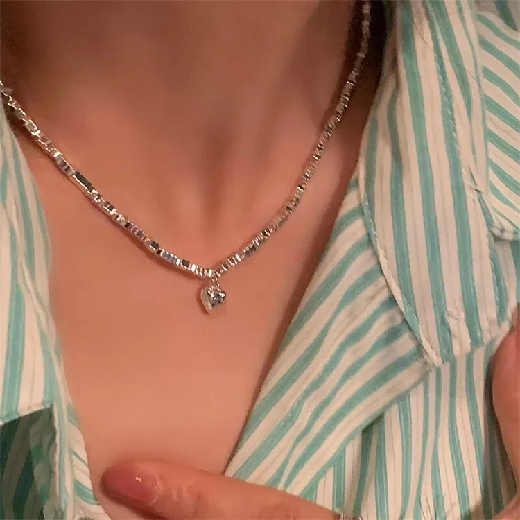 Irregular Broken Silver Heart Pendant Necklace For Women Female Bohemia Picker Collar Short Fashion Neck Choker Jewelry