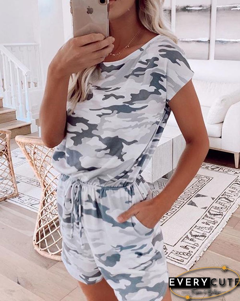 Women Cotton Camouflage Gray Casual Jumpsuits