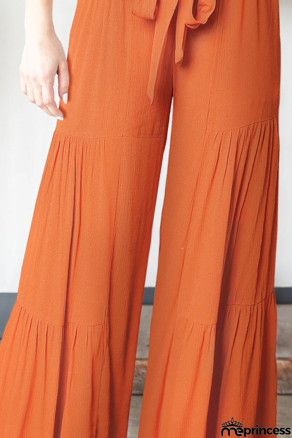 Tied Smocked Waist Tiered Culottes