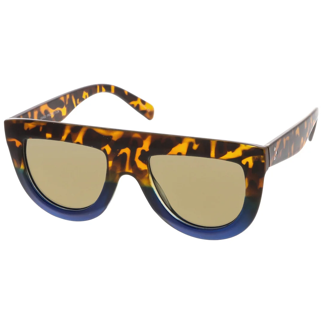 Oversize Chunky Wide Arms Colored Mirrror Flat Lens Flat Top glasses 51mm