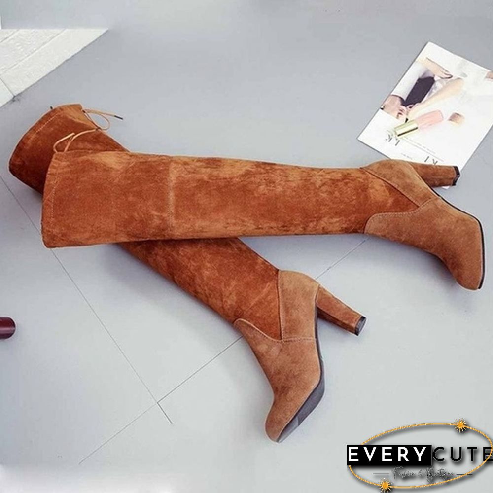Autumn And Winter Women's Fashion Boots Over Knee High Boot Lace Up High Heel Long Thigh Boots Shoes