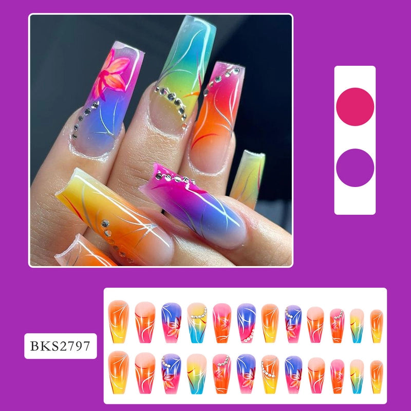 Retro Solid Color Star Starry Sky Leopard PVC Press-on Nails 1 Set