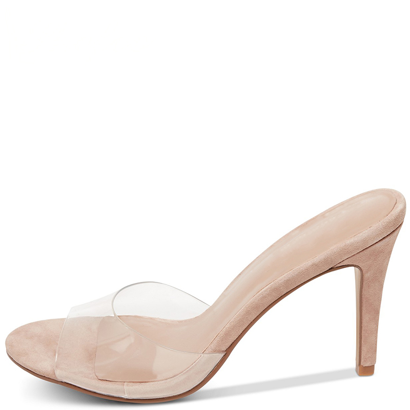 TAAFO Clear PVC High Thin Heels Sandals Woman Round Toe Slippers Ladies Casual Shoes