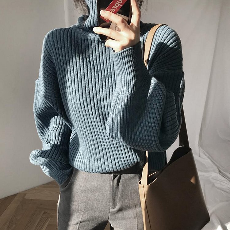 Winter Elegant Brown Sweater Women Keep Warm Black Knit Sweater Loose Casual Jumpers Korean Street Blue Lady Clothes New