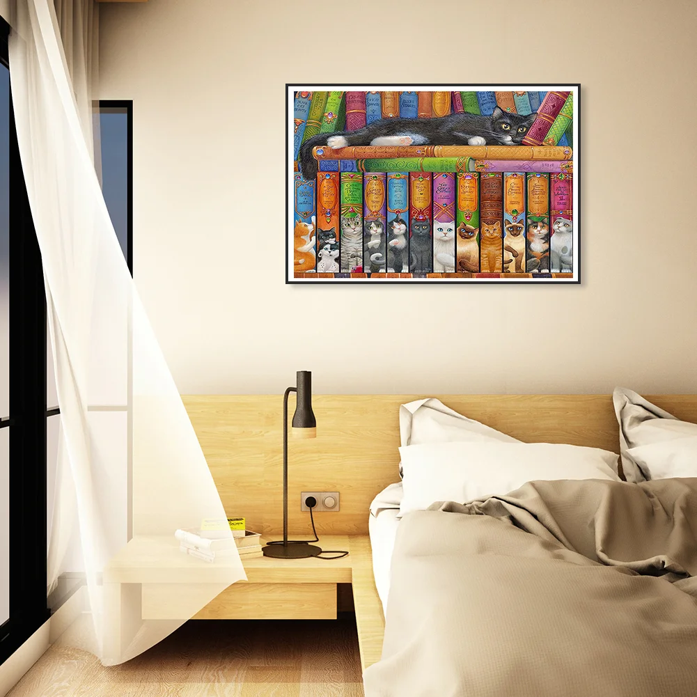 14CT Full Stamped Cross Stitch - Cat And Book(Canvas|40*50CM)