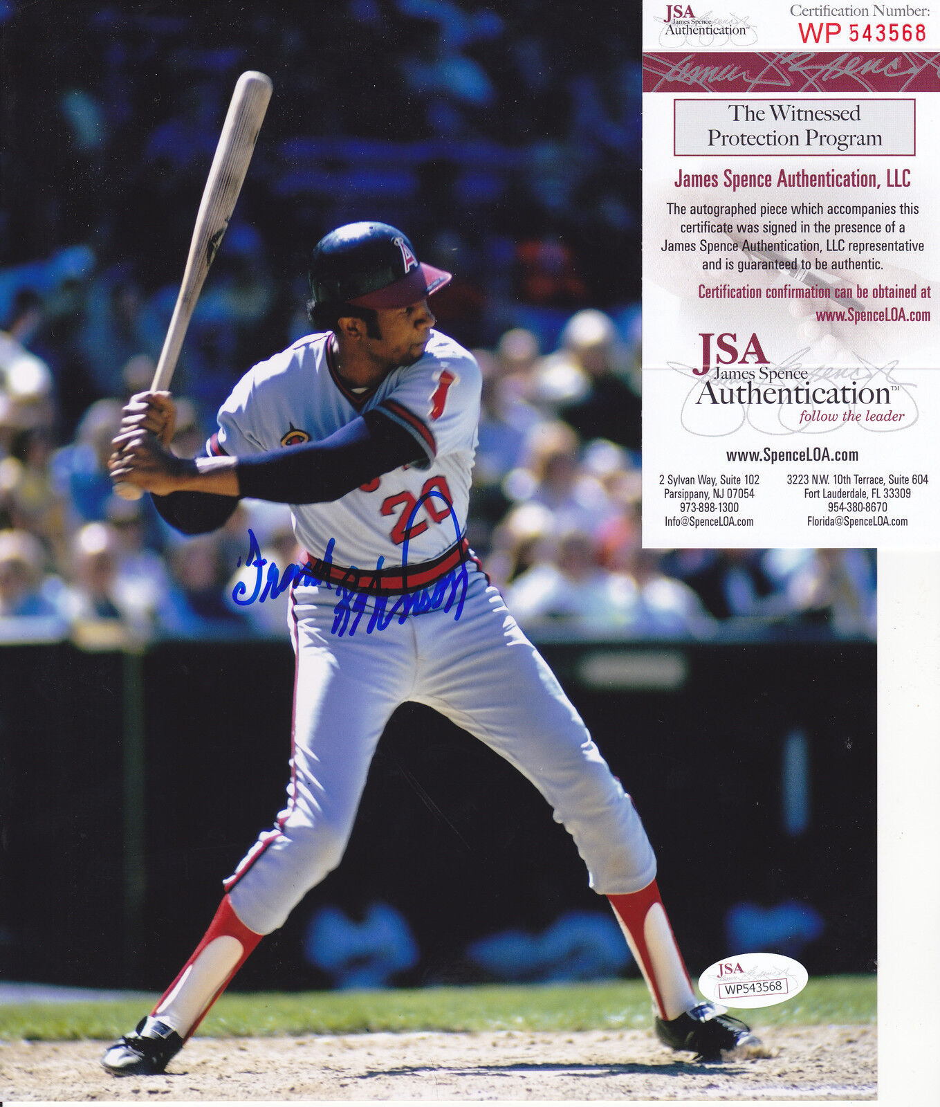 FRANK ROBINSON CALIFORNIA ANGELS JSA AUTHENTICATED ACTION SIGNED 8x10