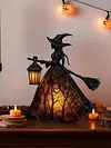 Resin Halloween Witch LED Lights Battery/USB Charging Handcrafted Stained Glass Witch Lamps Multi-Purpose Colorful Witch Desktop Statue Halloween & Year-Round Home Decor