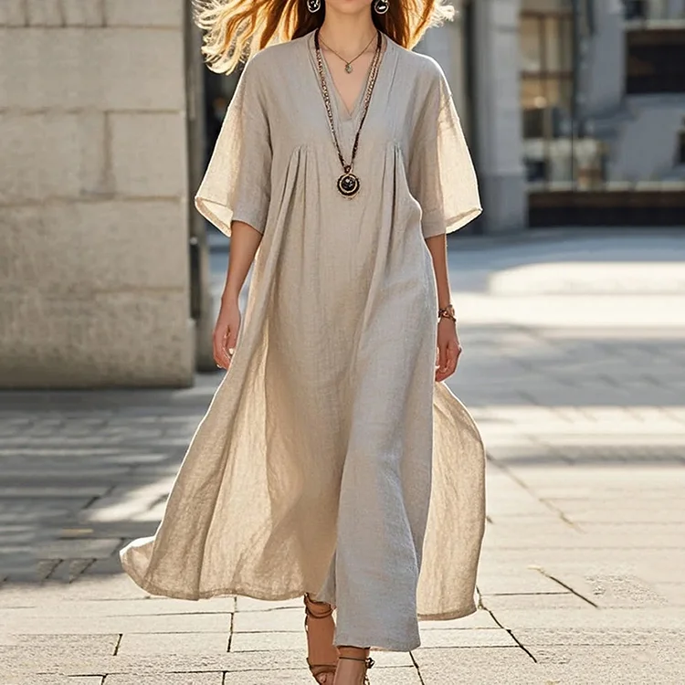 Women's Classy Beige Cotton Spring Maxi Dress