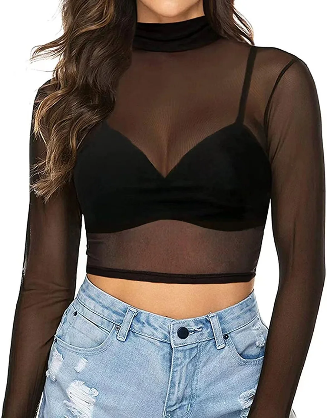 Brownm Brownm Short Long Sleeve Perspective Mesh T Shirt Shirt Female T Shirt Mesh Polyester (